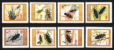 Вьетнам, 1977, Насекомые, Жуки, 8 марок